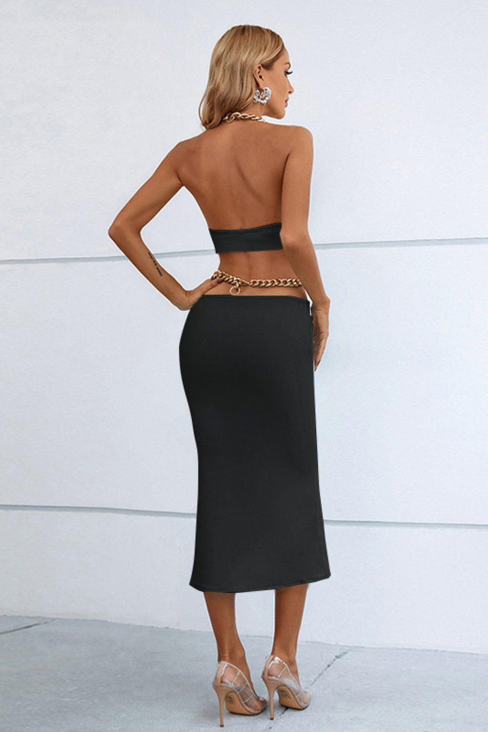 Chunky Chain Halter Neck Cutout Mini Bodycon Dress – A-List Fashions